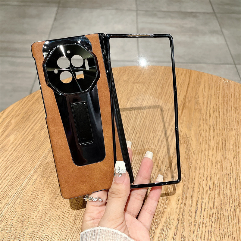 For vivo X Fold3 Case PU Leather+PC Shockproof Phone Cover with PET Film - Brown