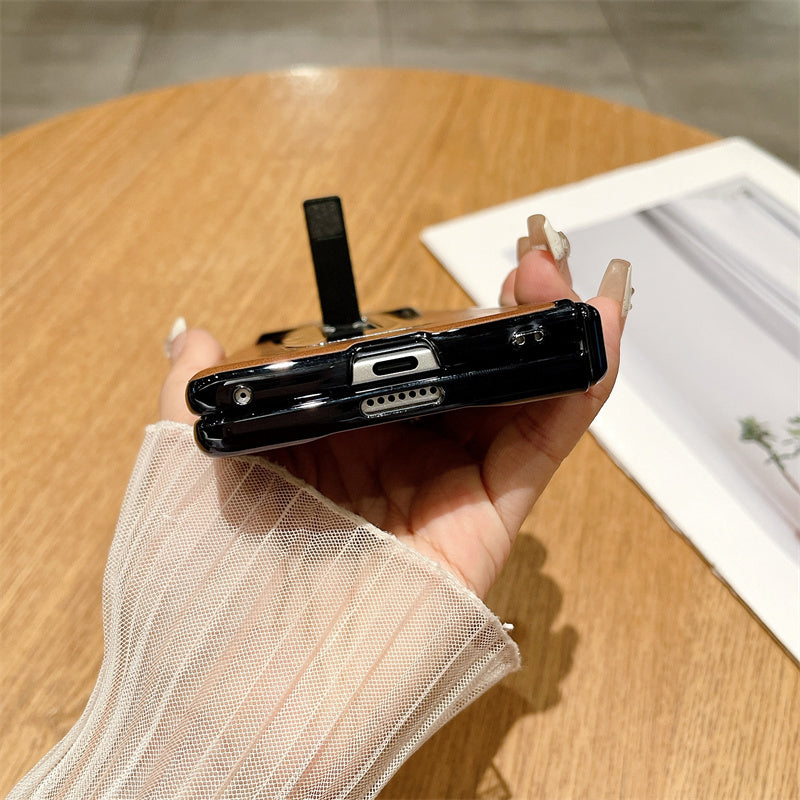 For vivo X Fold3 Case PU Leather+PC Shockproof Phone Cover with PET Film - Brown