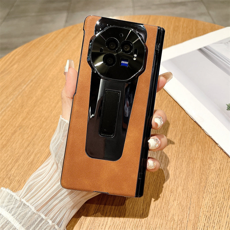 For vivo X Fold3 Case PU Leather+PC Shockproof Phone Cover with PET Film - Brown