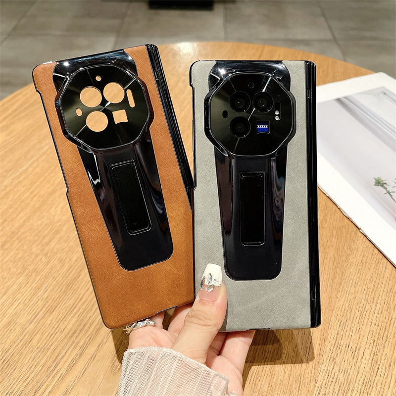 For vivo X Fold3 Case PU Leather+PC Shockproof Phone Cover with PET Film - Brown