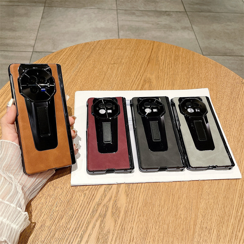 For vivo X Fold3 Case PU Leather+PC Shockproof Phone Cover with PET Film - Brown