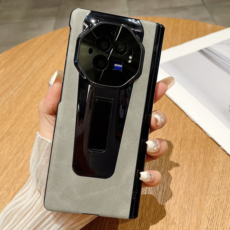 For vivo X Fold3 Case PU Leather+PC Shockproof Phone Cover with PET Film - Grey