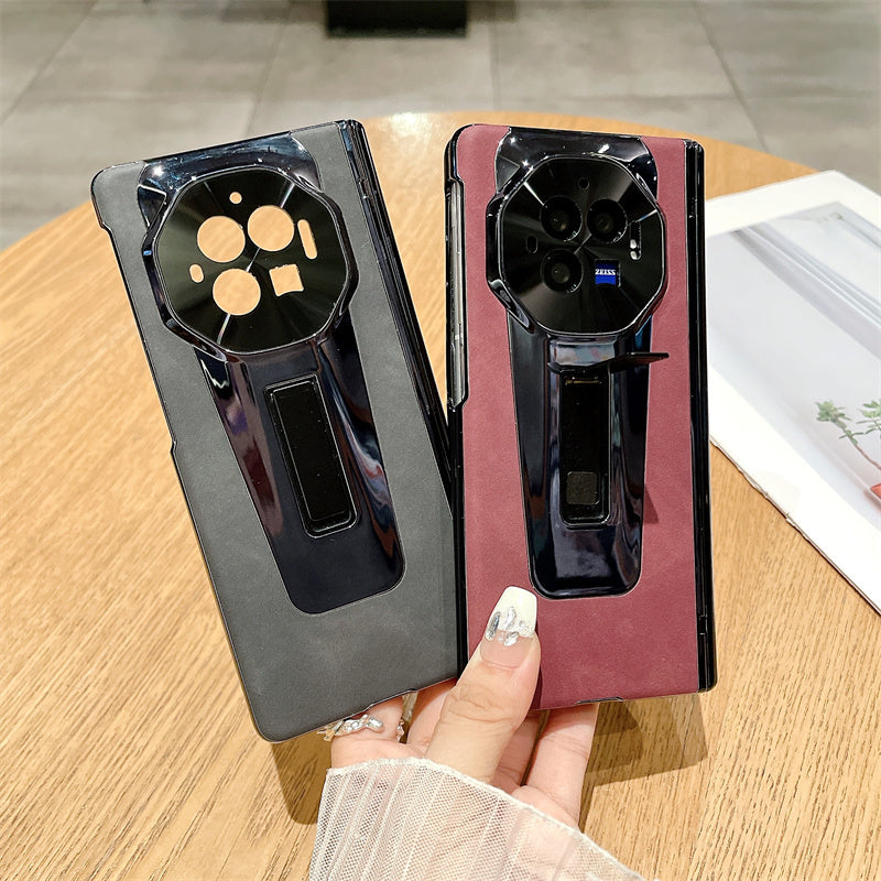 For vivo X Fold3 Case PU Leather+PC Shockproof Phone Cover with PET Film - Black