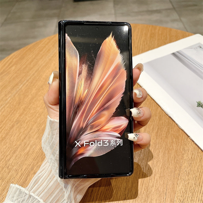 For vivo X Fold3 Case PU Leather+PC Shockproof Phone Cover with PET Film - Black