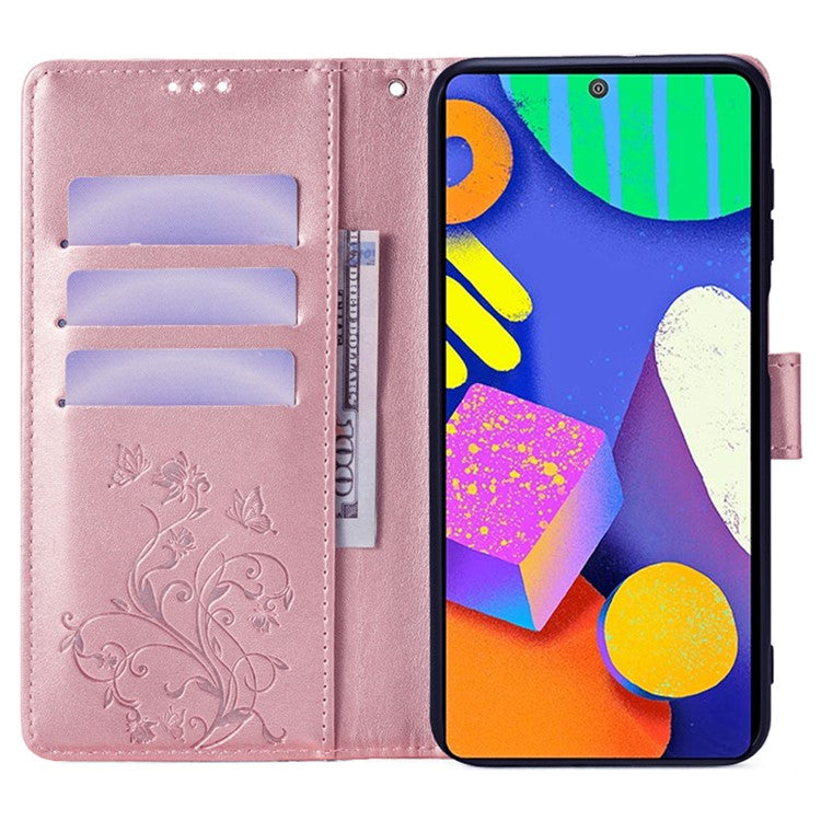 For Samsung Galaxy F62 / M62 Case Stylish Imprinted PU Leather Phone Cover with Wallet Stand - Rose Pink