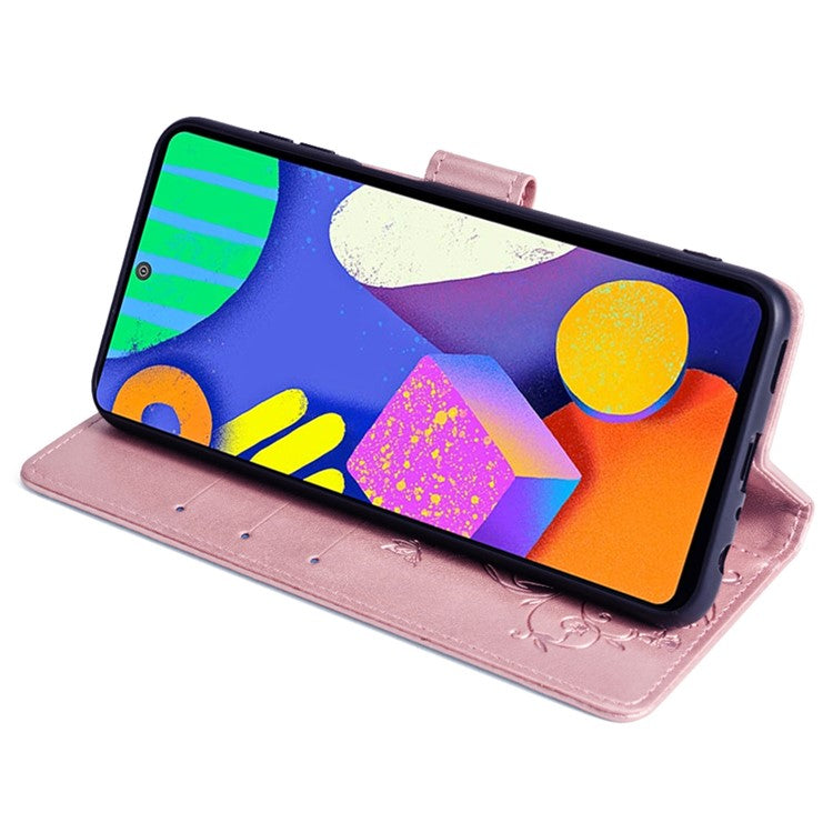 For Samsung Galaxy F62 / M62 Case Stylish Imprinted PU Leather Phone Cover with Wallet Stand - Rose Pink