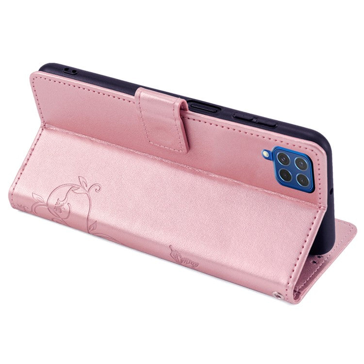 For Samsung Galaxy F62 / M62 Case Stylish Imprinted PU Leather Phone Cover with Wallet Stand - Rose Pink