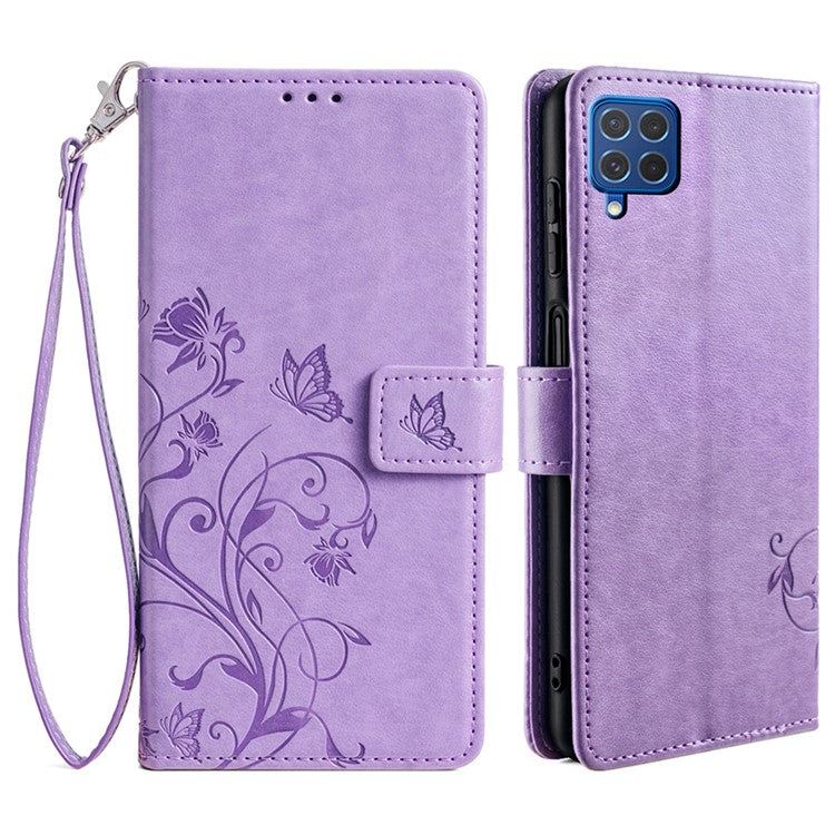 For Samsung Galaxy F62 / M62 Case Stylish Imprinted PU Leather Phone Cover with Wallet Stand - Purple