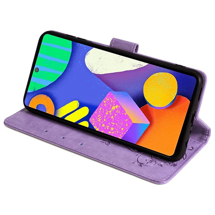 For Samsung Galaxy F62 / M62 Case Stylish Imprinted PU Leather Phone Cover with Wallet Stand - Purple