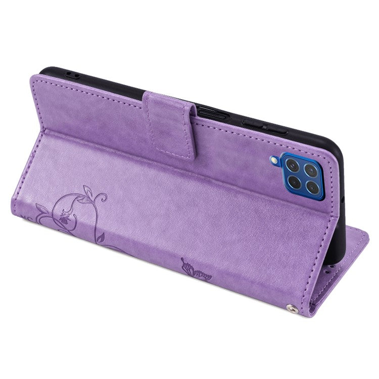 For Samsung Galaxy F62 / M62 Case Stylish Imprinted PU Leather Phone Cover with Wallet Stand - Purple