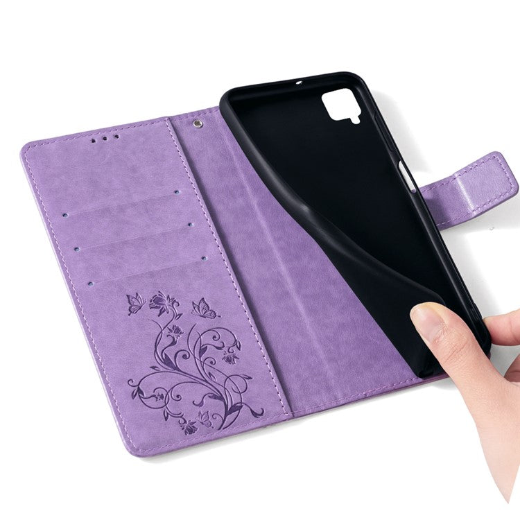 For Samsung Galaxy F62 / M62 Case Stylish Imprinted PU Leather Phone Cover with Wallet Stand - Purple