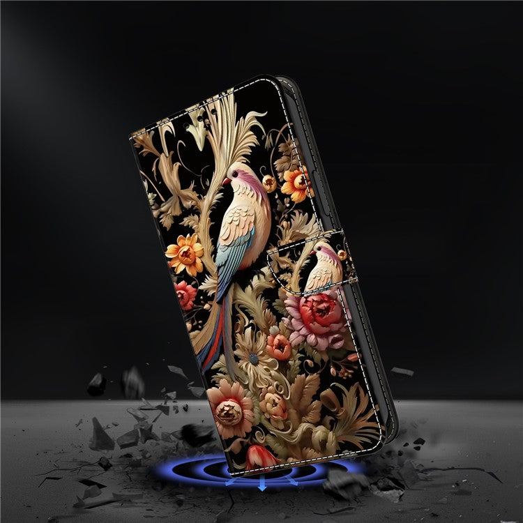 For Samsung Galaxy S24+ Case PU Leather Pattern Design Magnetic Folio Phone Cover - Vintage Flower and Bird