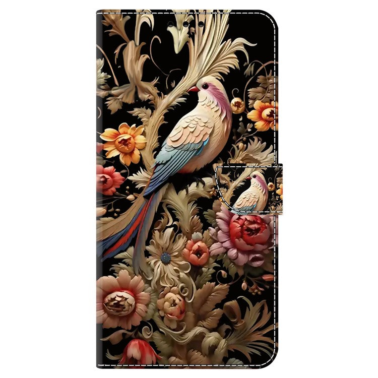 For Samsung Galaxy S24+ Case PU Leather Pattern Design Magnetic Folio Phone Cover - Vintage Flower and Bird