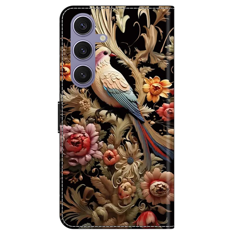 For Samsung Galaxy S24+ Case PU Leather Pattern Design Magnetic Folio Phone Cover - Vintage Flower and Bird