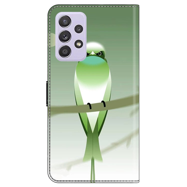 For Samsung Galaxy A52 4G / 5G / A52s 5G Case Pattern Printing Flip Folio Leather Phone Cover - Green Bird