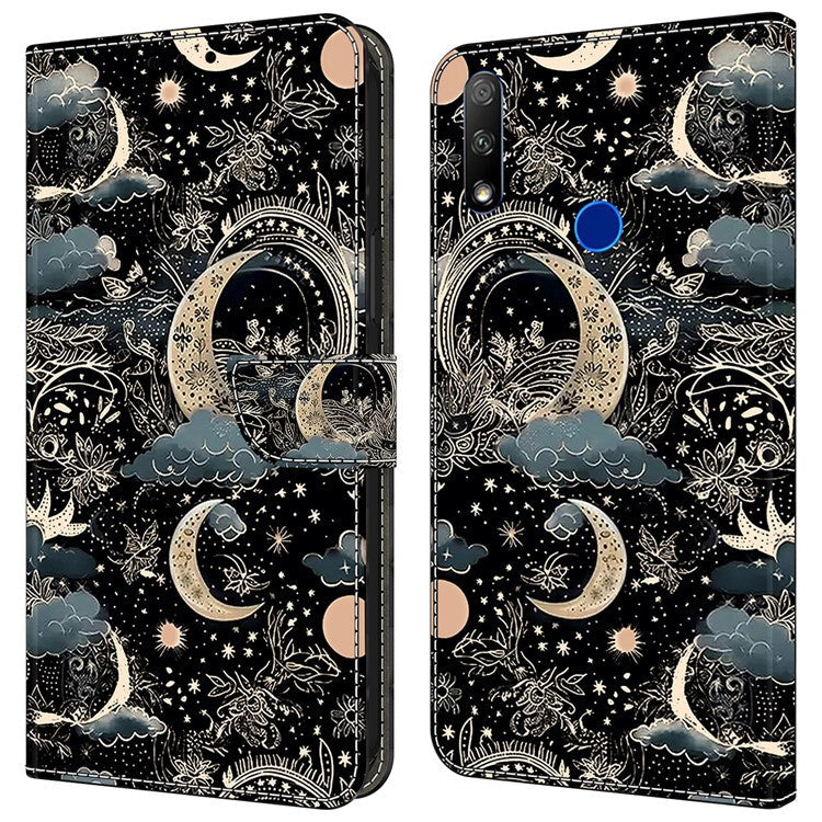 Cell Phone Case for Honor 9X Magnetic Closure Shell Wallet Wholesale Phone Cover - Moon
