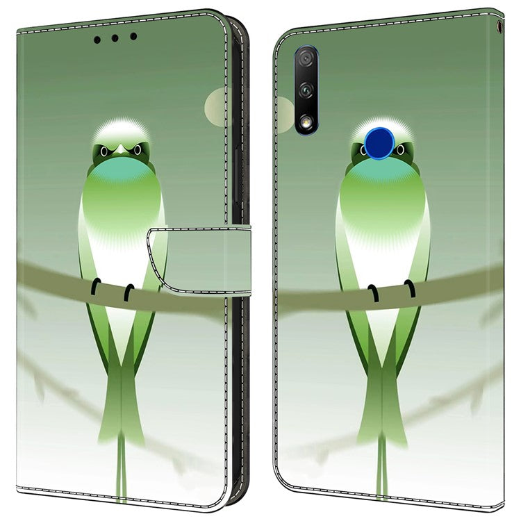 Cell Phone Case for Honor 9X Magnetic Closure Shell Wallet Wholesale Phone Cover - Green Bird
