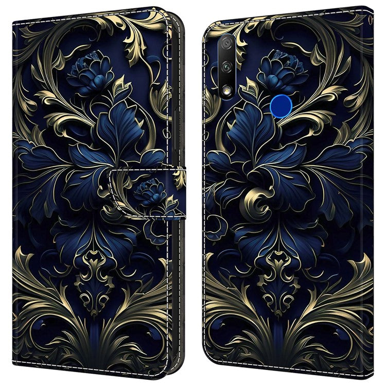 Cell Phone Case for Honor 9X Magnetic Closure Shell Wallet Wholesale Phone Cover - Blue Flower