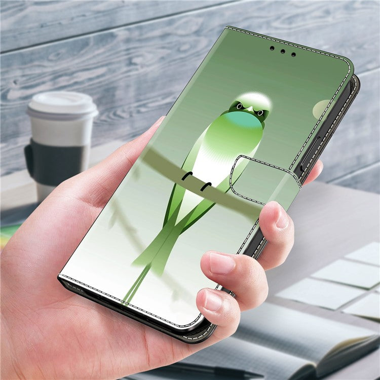 For Honor X9 5G Scratch-Resistant Mobile Phone Case Shockproof Pattern Wallet Stand Cover - Green Bird