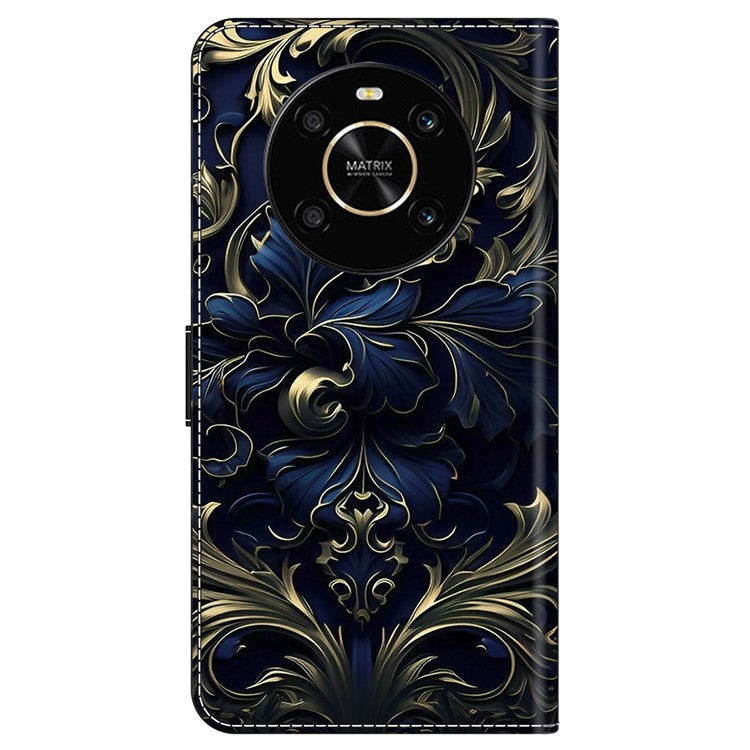For Honor X9 5G Scratch-Resistant Mobile Phone Case Shockproof Pattern Wallet Stand Cover - Blue Flower