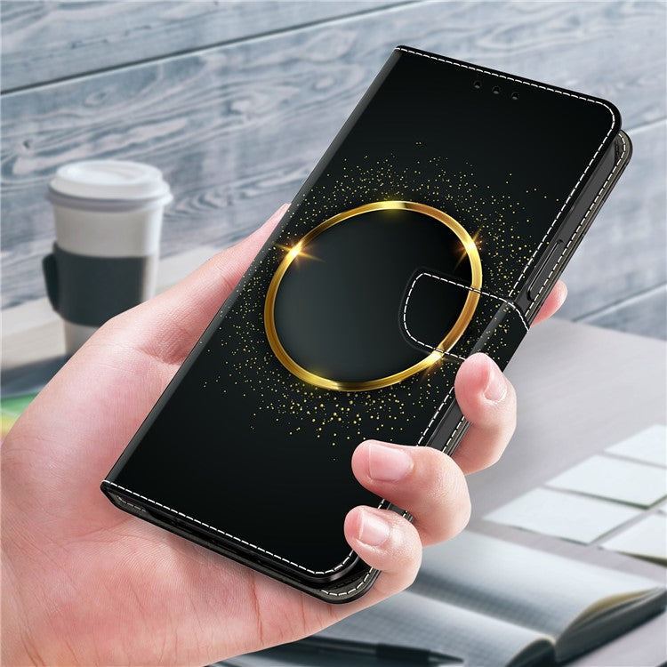 For Honor X9 5G Scratch-Resistant Mobile Phone Case Shockproof Pattern Wallet Stand Cover - Gold Ring