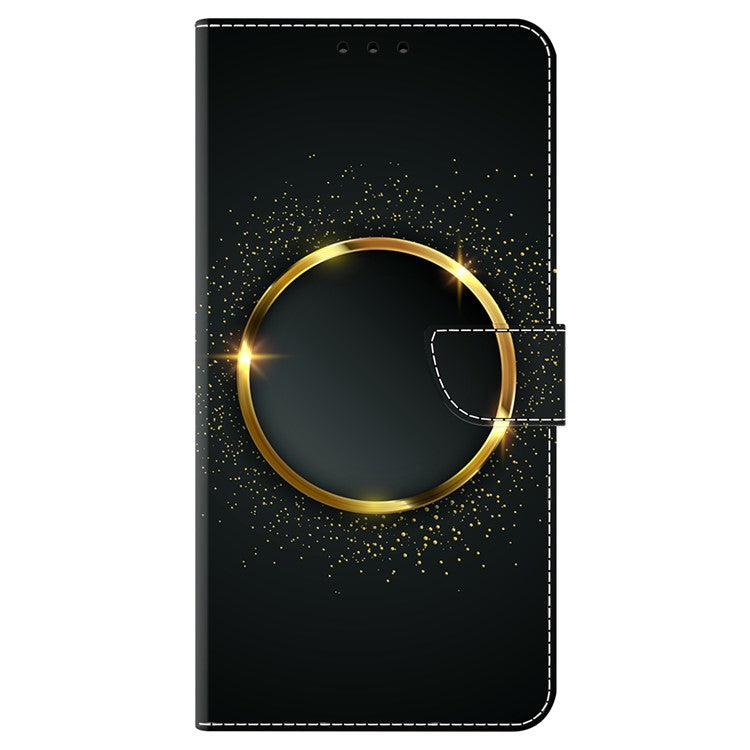 For Honor X9 5G Scratch-Resistant Mobile Phone Case Shockproof Pattern Wallet Stand Cover - Gold Ring