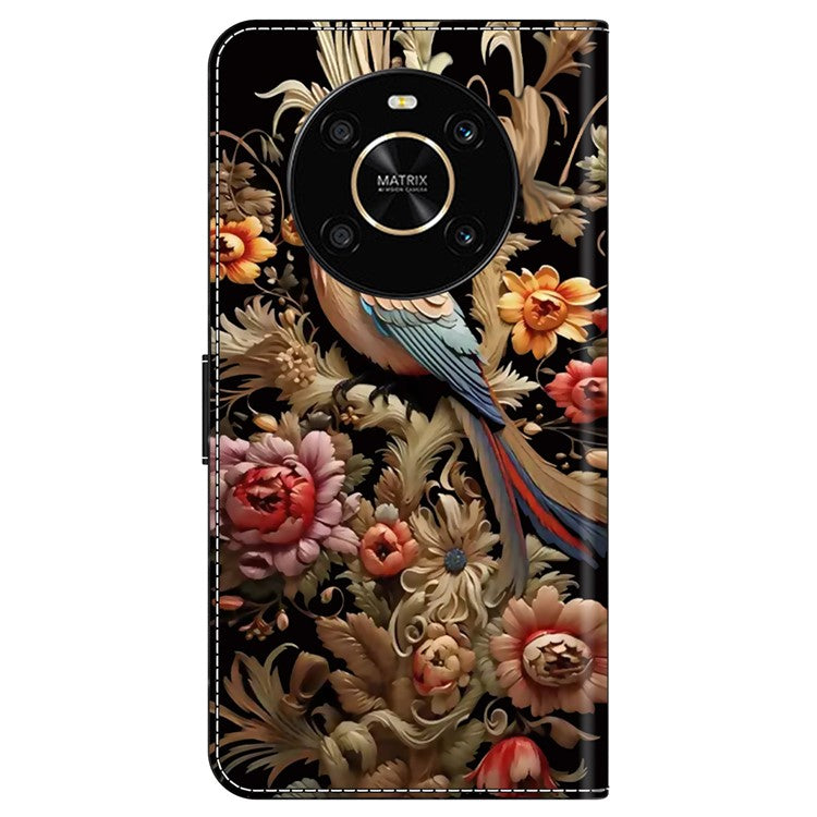 For Honor X9 5G Scratch-Resistant Mobile Phone Case Shockproof Pattern Wallet Stand Cover - Vintage Flower and Bird