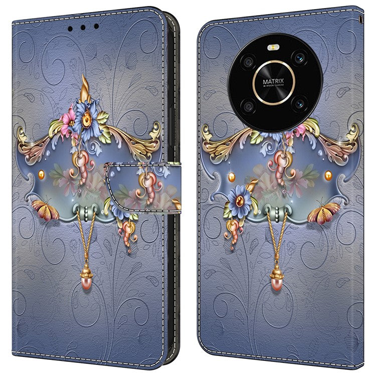 For Honor X9 5G Scratch-Resistant Mobile Phone Case Shockproof Pattern Wallet Stand Cover - Carving Flower