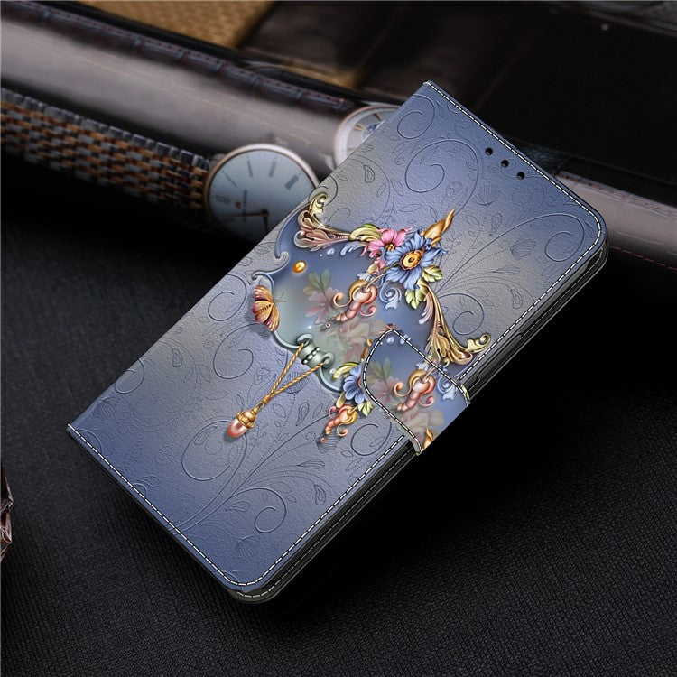 For Honor X9 5G Scratch-Resistant Mobile Phone Case Shockproof Pattern Wallet Stand Cover - Carving Flower