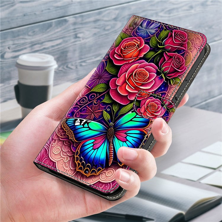 For Honor X9 5G Scratch-Resistant Mobile Phone Case Shockproof Pattern Wallet Stand Cover - Colorful Butterfly
