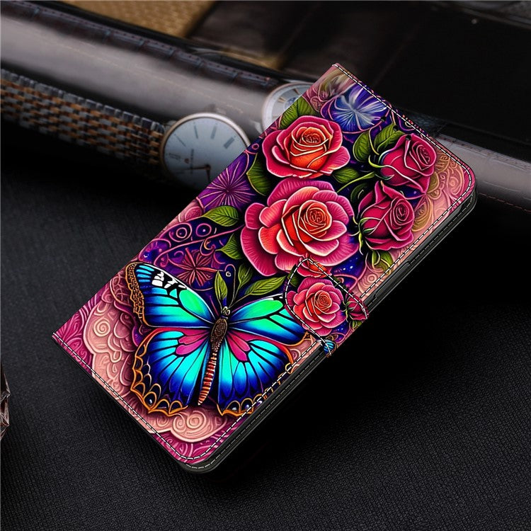 For Honor X9 5G Scratch-Resistant Mobile Phone Case Shockproof Pattern Wallet Stand Cover - Colorful Butterfly