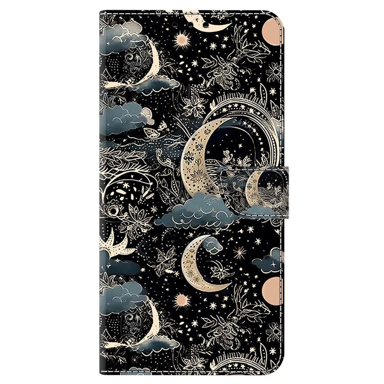 For Honor X9 5G Scratch-Resistant Mobile Phone Case Shockproof Pattern Wallet Stand Cover - Moon