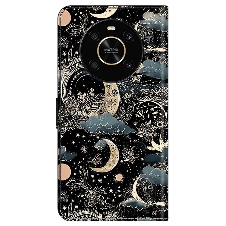 For Honor X9 5G Scratch-Resistant Mobile Phone Case Shockproof Pattern Wallet Stand Cover - Moon