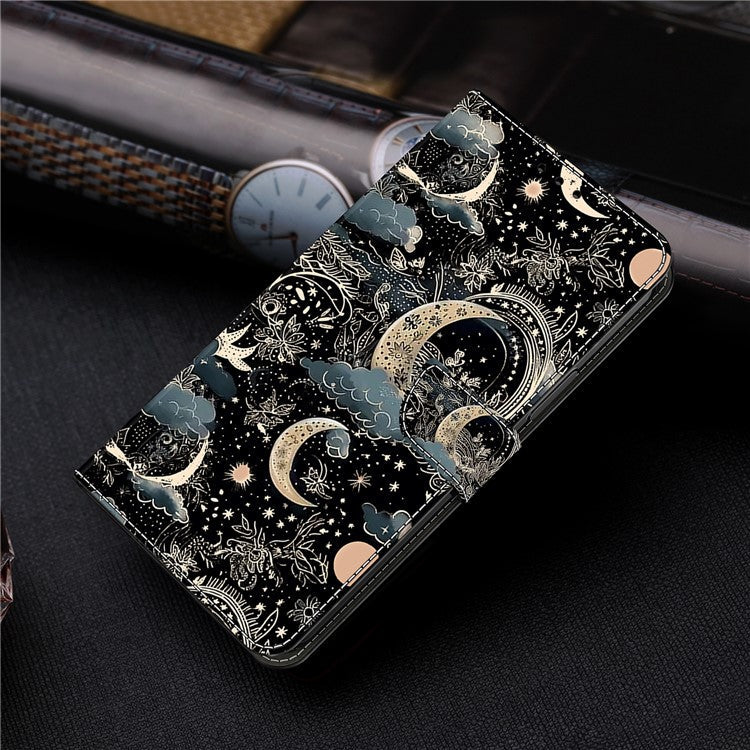 For Honor X9 5G Scratch-Resistant Mobile Phone Case Shockproof Pattern Wallet Stand Cover - Moon