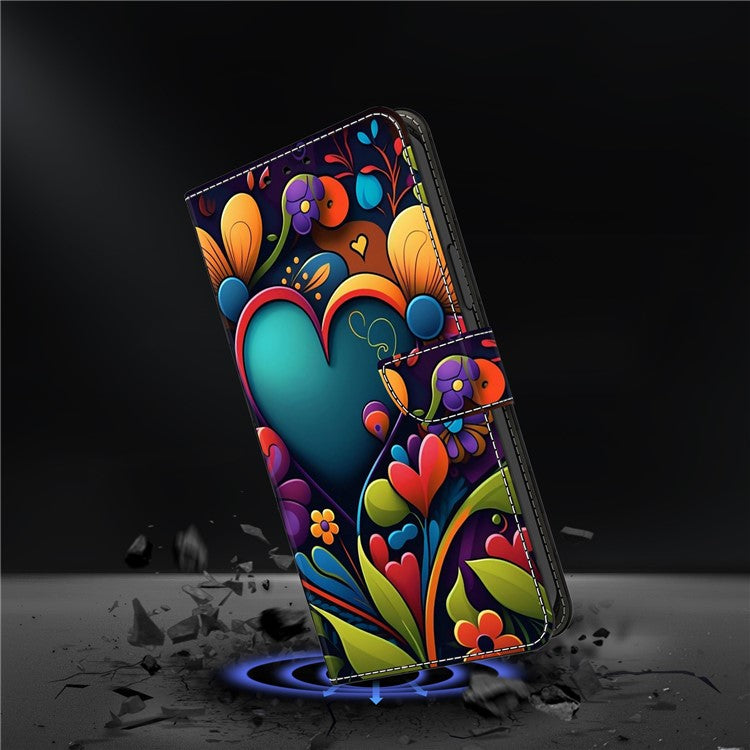 For Honor X9 5G Scratch-Resistant Mobile Phone Case Shockproof Pattern Wallet Stand Cover - Paint Flower