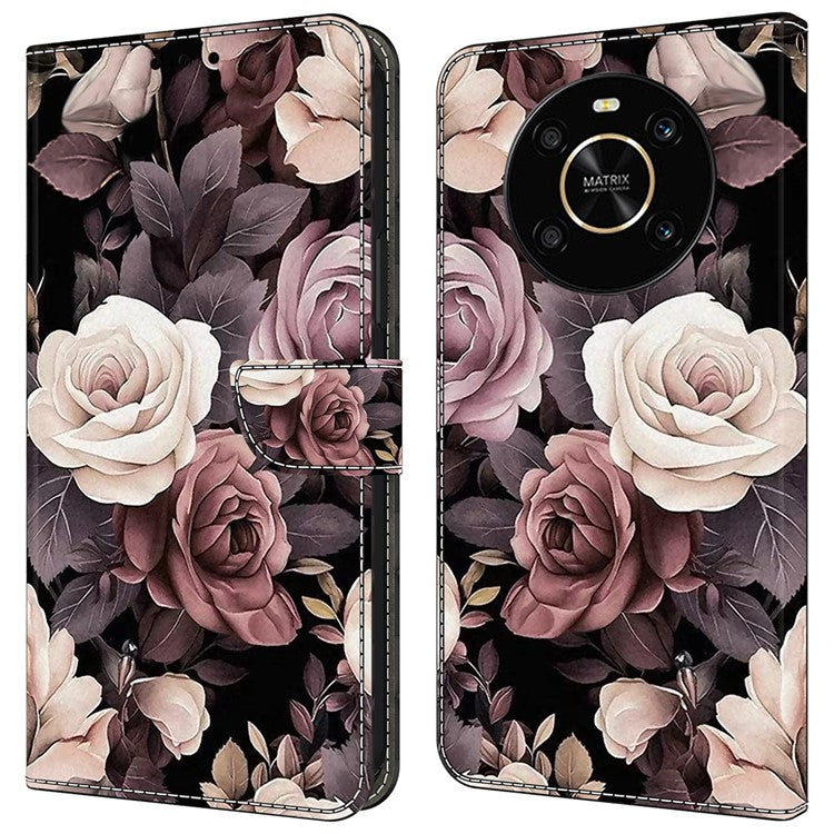 For Honor X9 5G Scratch-Resistant Mobile Phone Case Shockproof Pattern Wallet Stand Cover - Rose