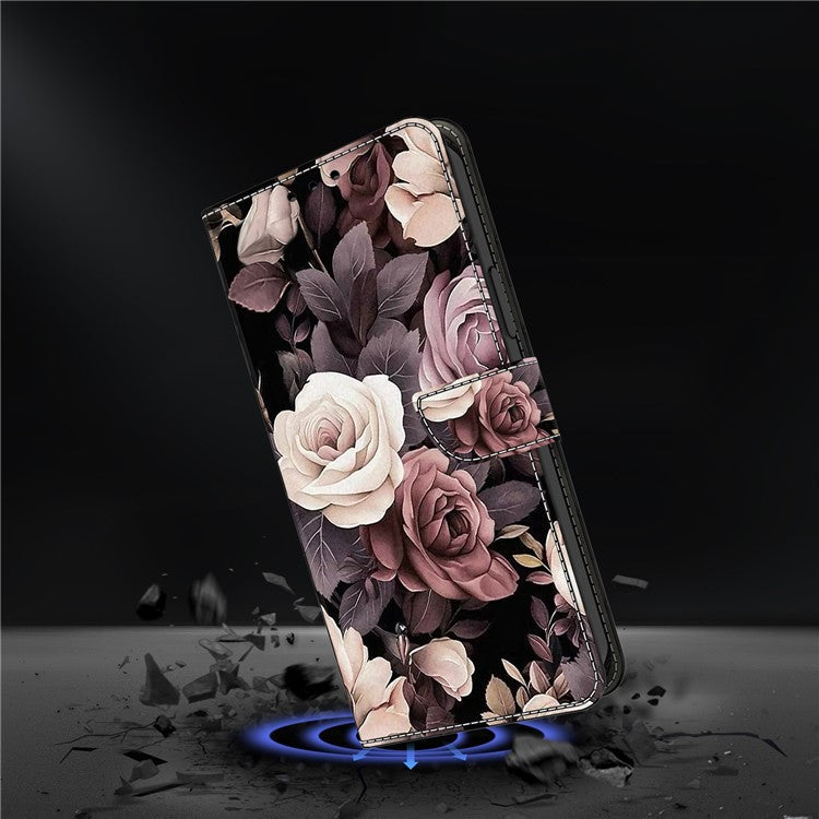 For Honor X9 5G Scratch-Resistant Mobile Phone Case Shockproof Pattern Wallet Stand Cover - Rose