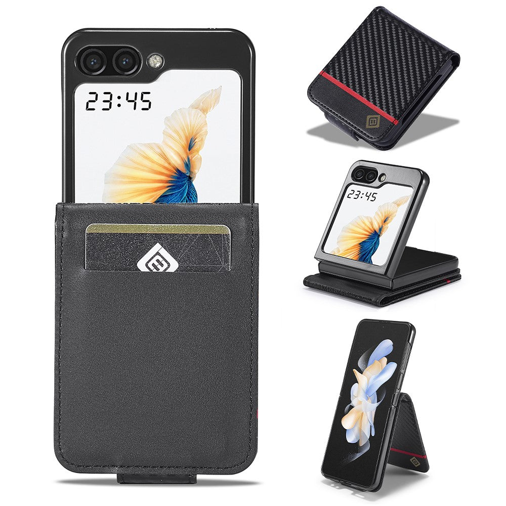 LC.IMEEKE For Samsung Galaxy Z Flip7 FE 5G / Z Flip6 5G Case Carbon Fiber Texture Card Holder Back Phone Cover - Horizontal Stripe