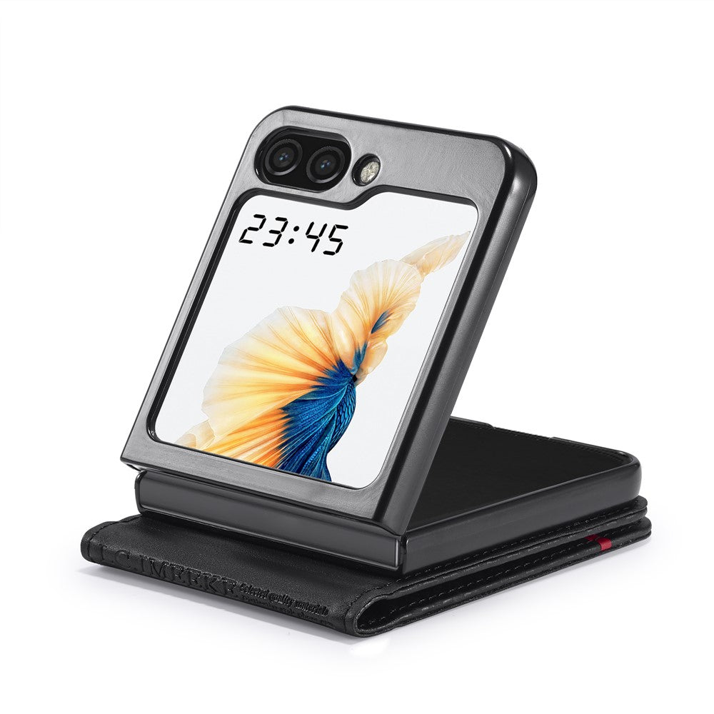 LC.IMEEKE For Samsung Galaxy Z Flip7 FE 5G / Z Flip6 5G Case Carbon Fiber Texture Card Holder Back Phone Cover - Horizontal Stripe