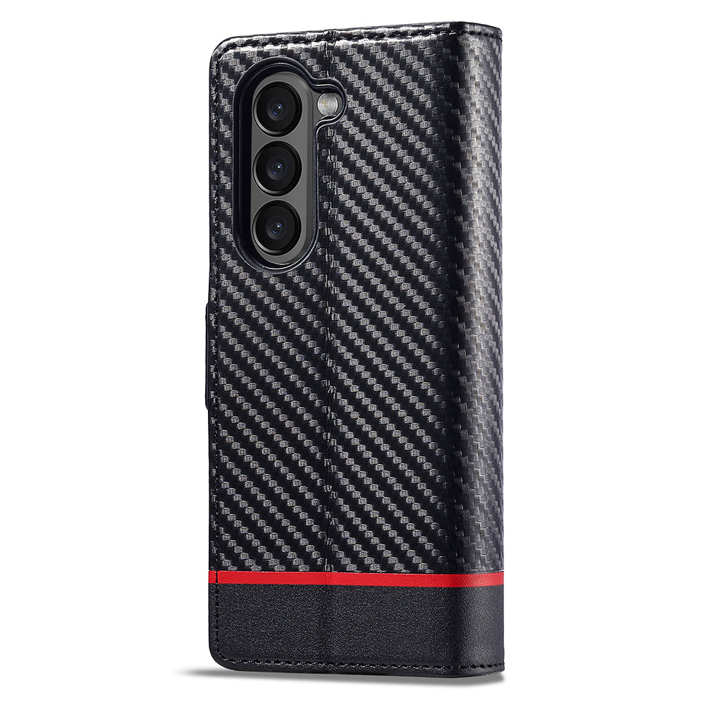 LC.IMEEKE For Samsung Galaxy Z Fold6 5G Case Carbon Fiber Texture Magnetic Closure Phone Cover - Horizontal Stripe