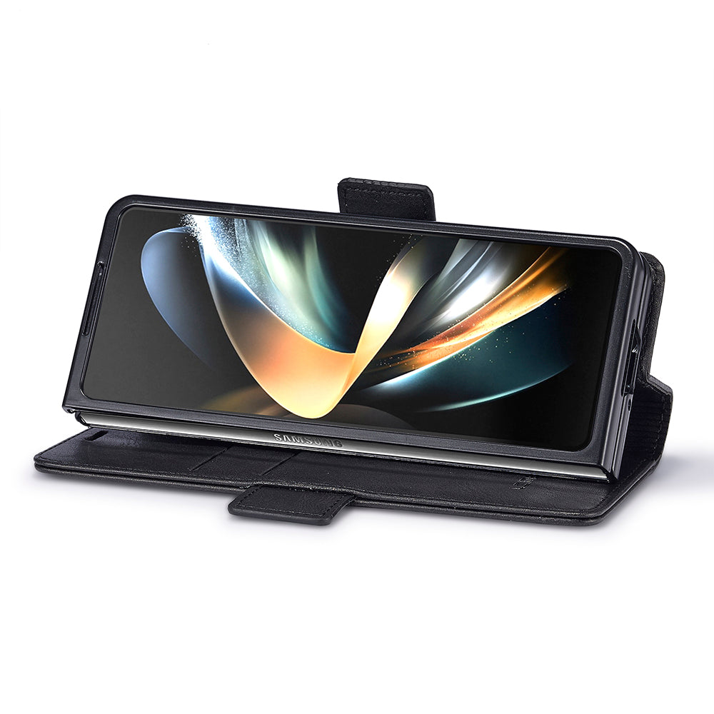 LC.IMEEKE For Samsung Galaxy Z Fold6 5G Phone Stand Case PU Leather RFID Blocking Wallet Cover - Black