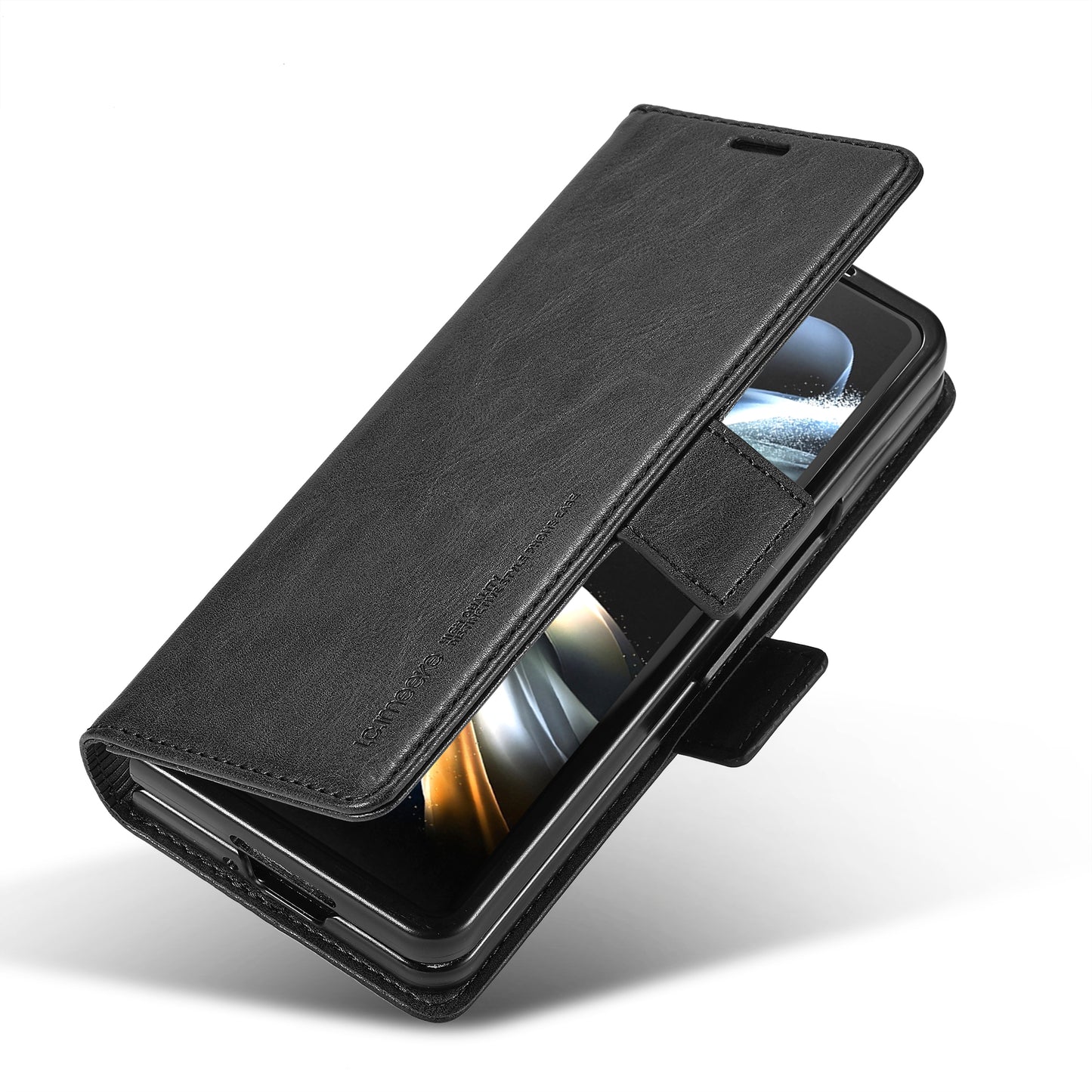 LC.IMEEKE For Samsung Galaxy Z Fold6 5G Phone Stand Case PU Leather RFID Blocking Wallet Cover - Black