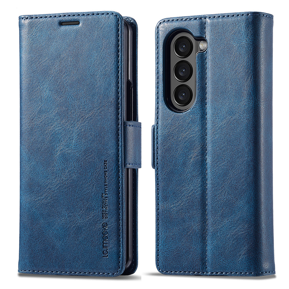 LC.IMEEKE For Samsung Galaxy Z Fold6 5G Phone Stand Case PU Leather RFID Blocking Wallet Cover - Blue