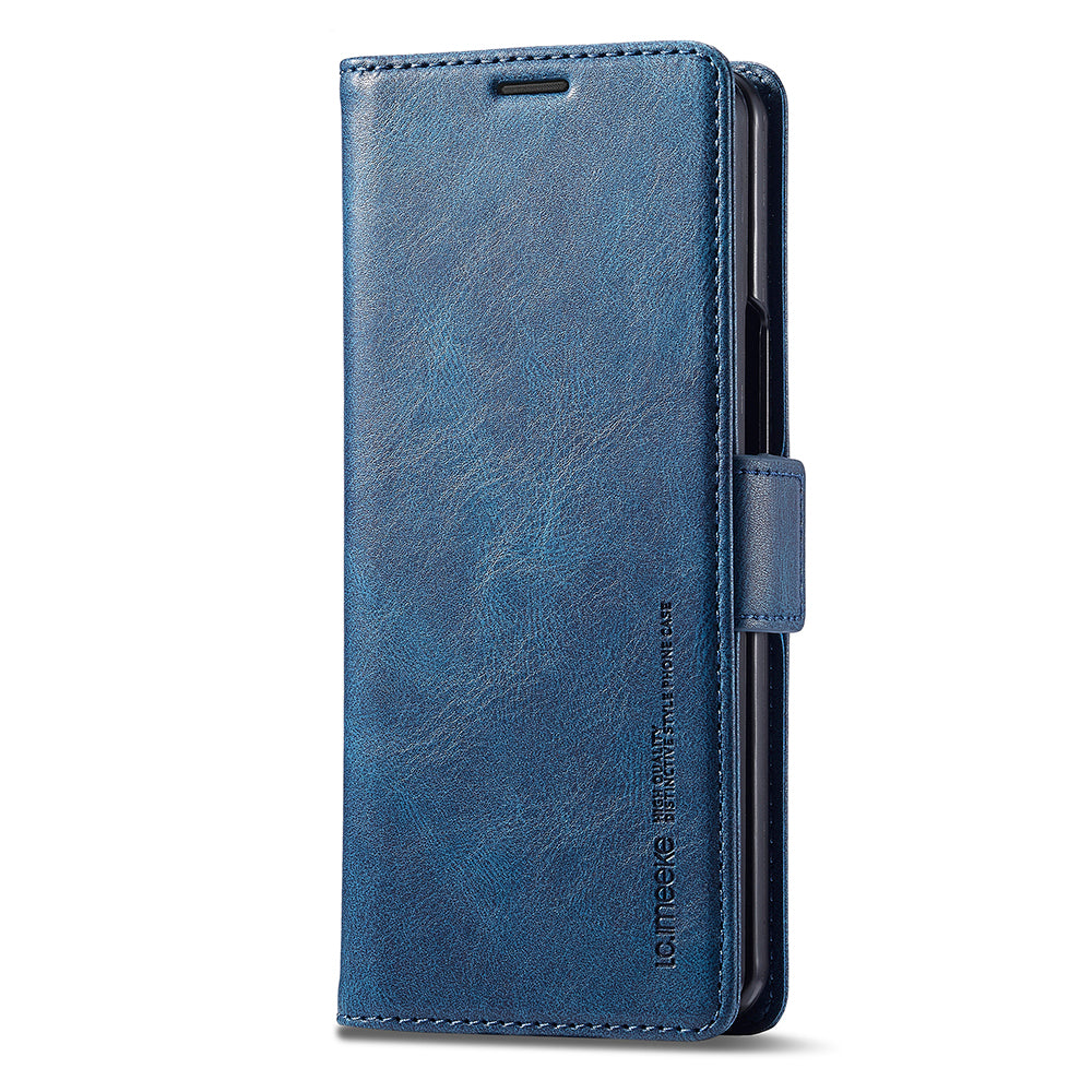 LC.IMEEKE For Samsung Galaxy Z Fold6 5G Phone Stand Case PU Leather RFID Blocking Wallet Cover - Blue