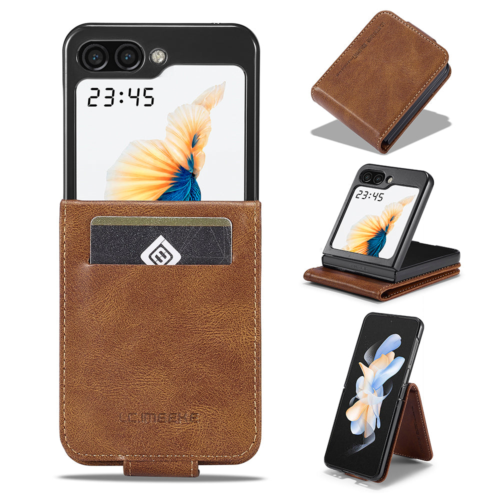 LC.IMEEKE For Samsung Galaxy Z Flip6 5G Phone Case RFID Blocking Card Slot PU Leather Cover - Brown