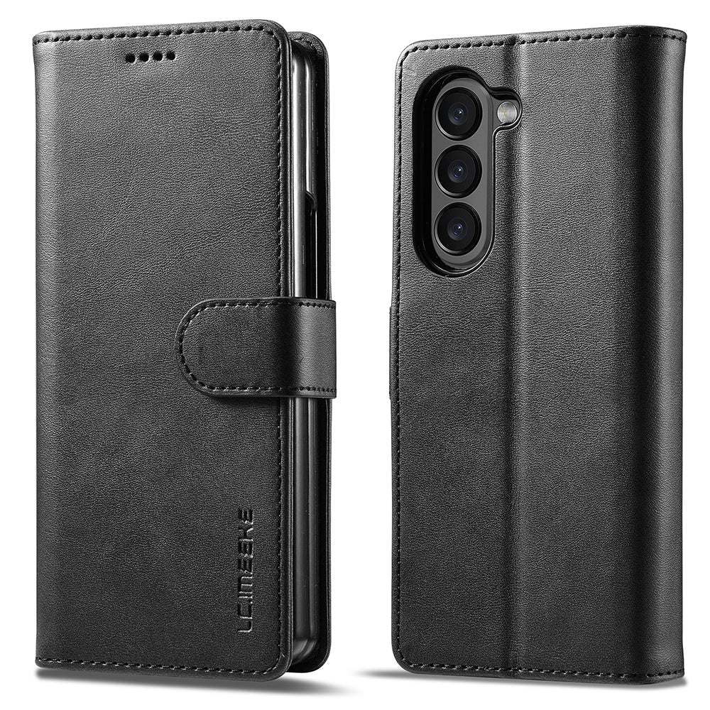 LC.IMEEKE For Samsung Galaxy Z Fold6 5G Case Calf Texture Magnetic Clasp Stand Phone Cover - Black