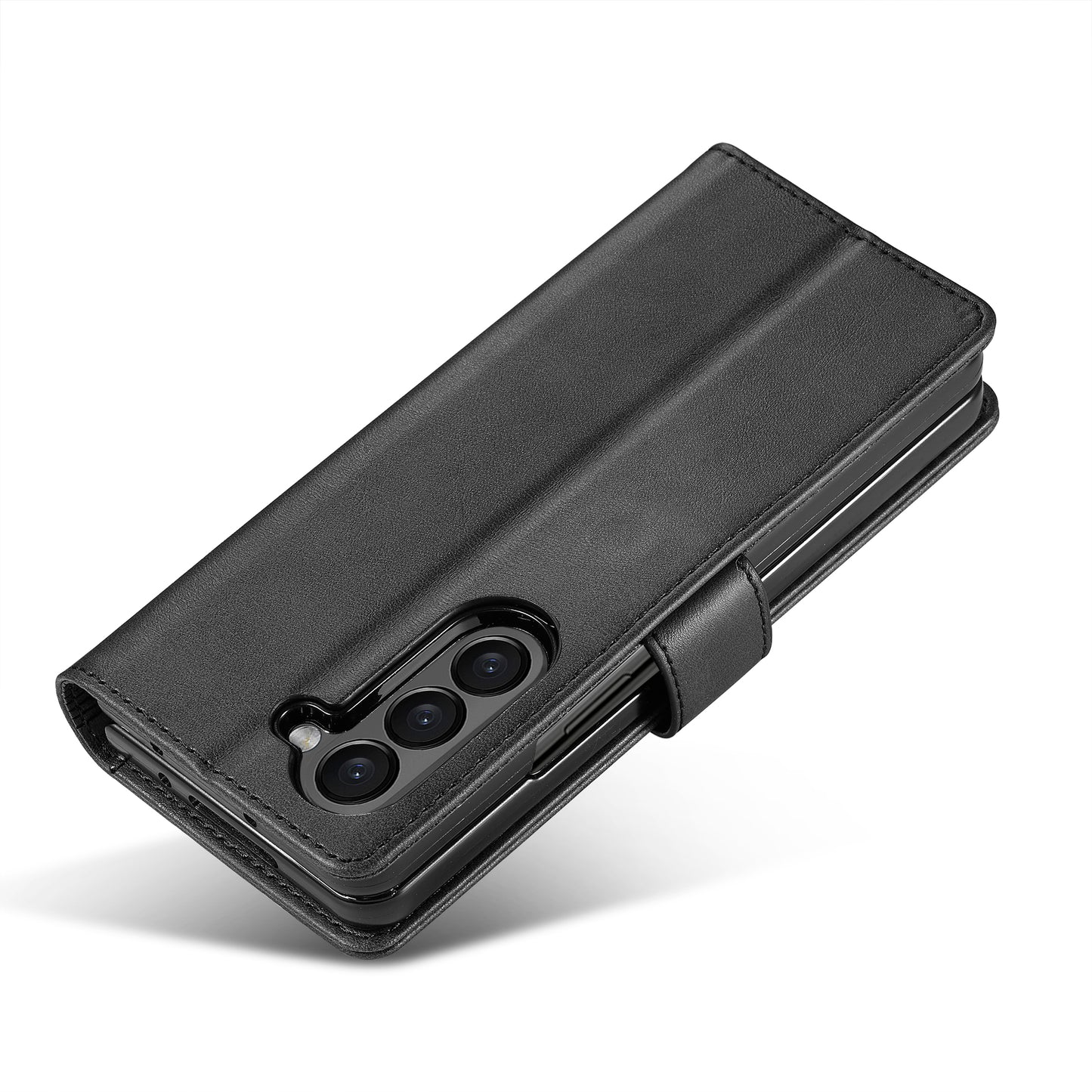 LC.IMEEKE For Samsung Galaxy Z Fold6 5G Case Calf Texture Magnetic Clasp Stand Phone Cover - Black