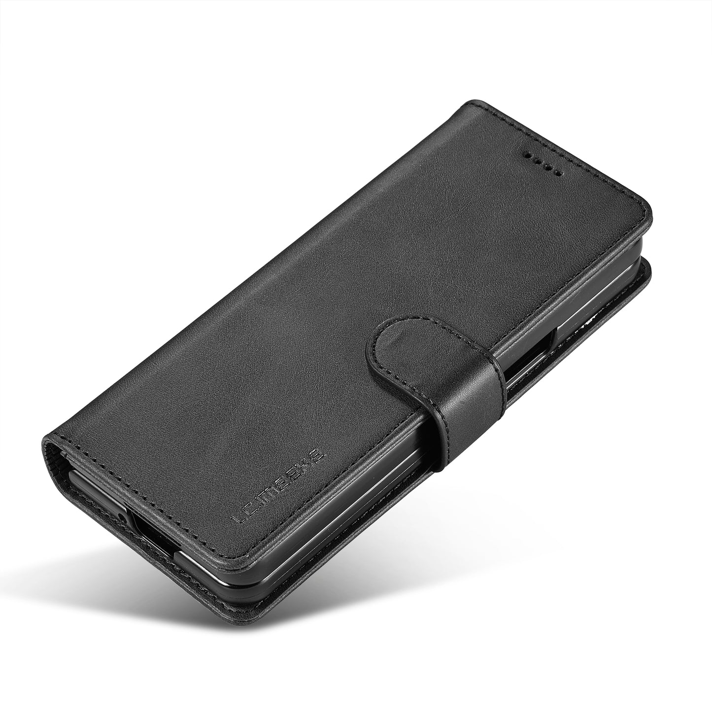 LC.IMEEKE For Samsung Galaxy Z Fold6 5G Case Calf Texture Magnetic Clasp Stand Phone Cover - Black