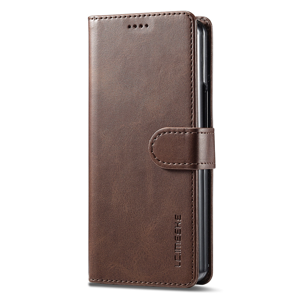 LC.IMEEKE For Samsung Galaxy Z Fold6 5G Case Calf Texture Magnetic Clasp Stand Phone Cover - Brown
