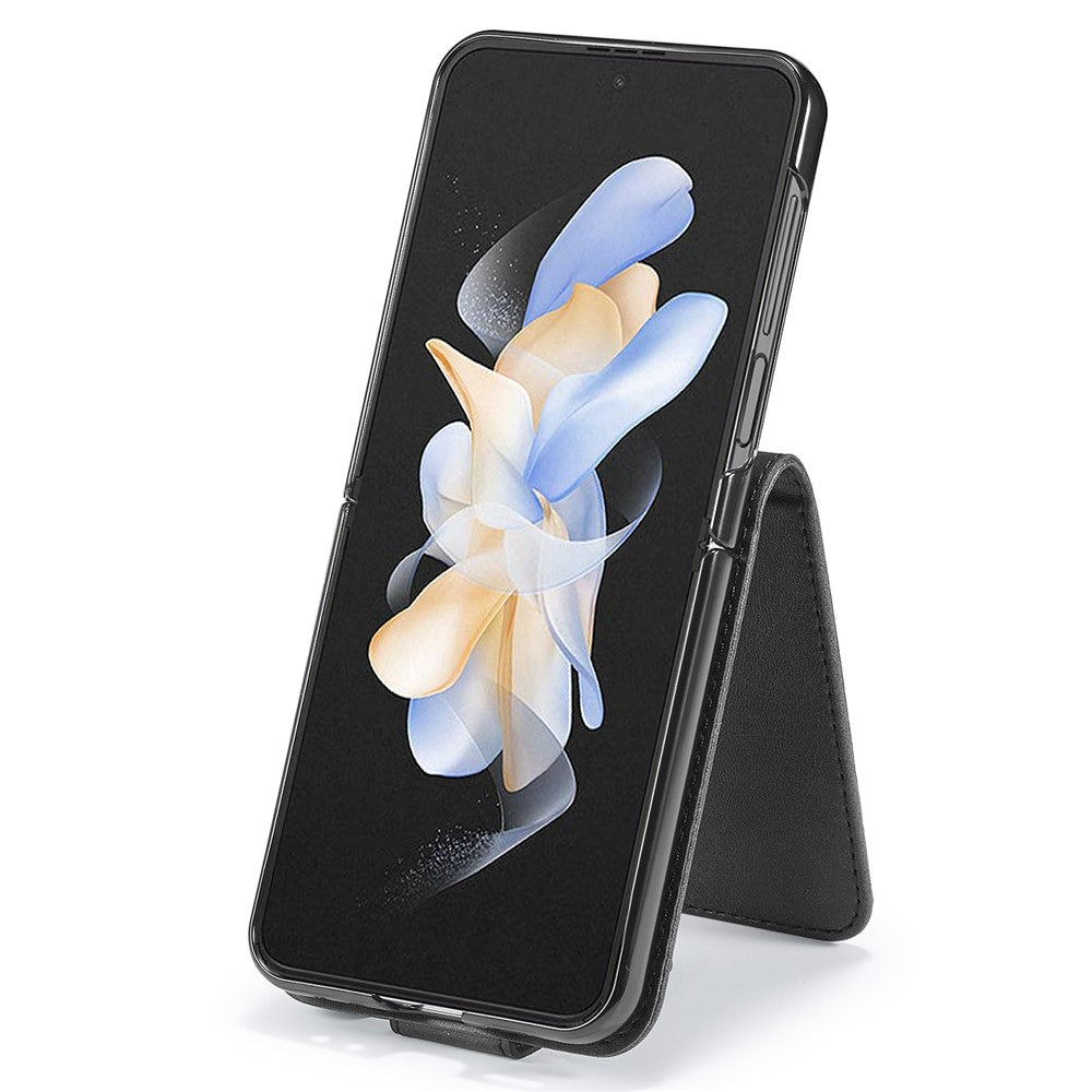 LC.IMEEKE For Samsung Galaxy Z Flip7 FE 5G / Z Flip6 5G Case Scratch-resistant Leather+PC Calf Texture Stand Phone Cover - Black